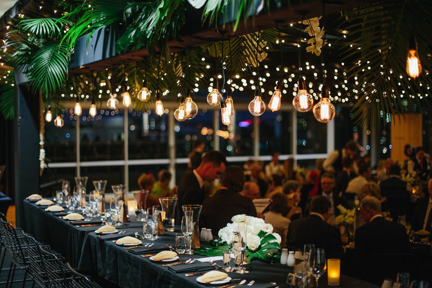 Styled wedding reception at Room Three Sixty overlooking Brisbane